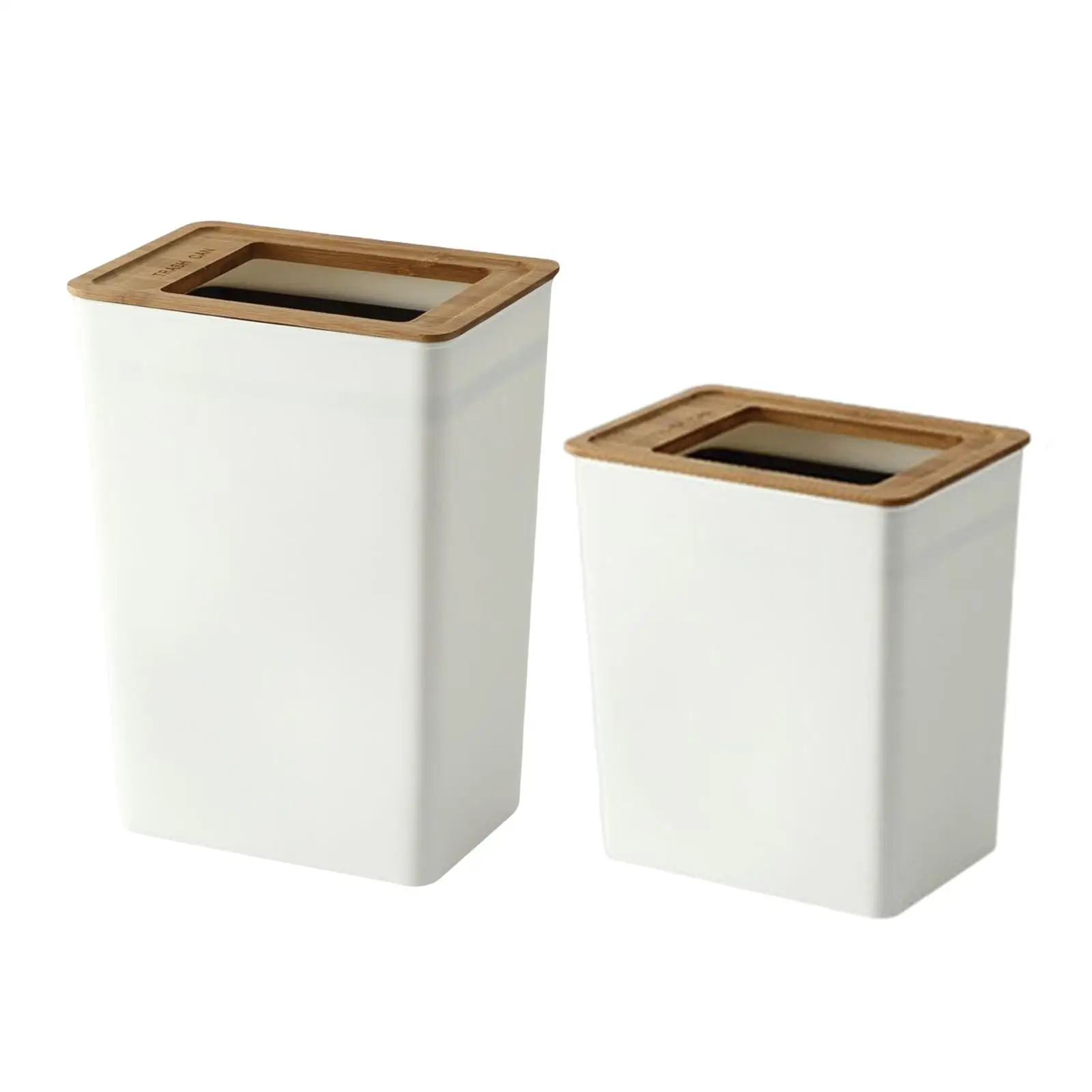 

Bamboo Lid Trash Can Anti Skid Durable Slim Wastebasket Rectangular for Home