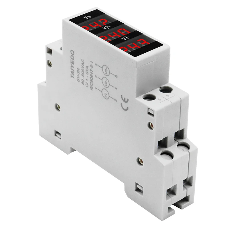 1PC Three-Display Voltmeter Din Rail Three Phase Modular Voltage Meter AC80-500V 1VA V1V2V3 BV-3R