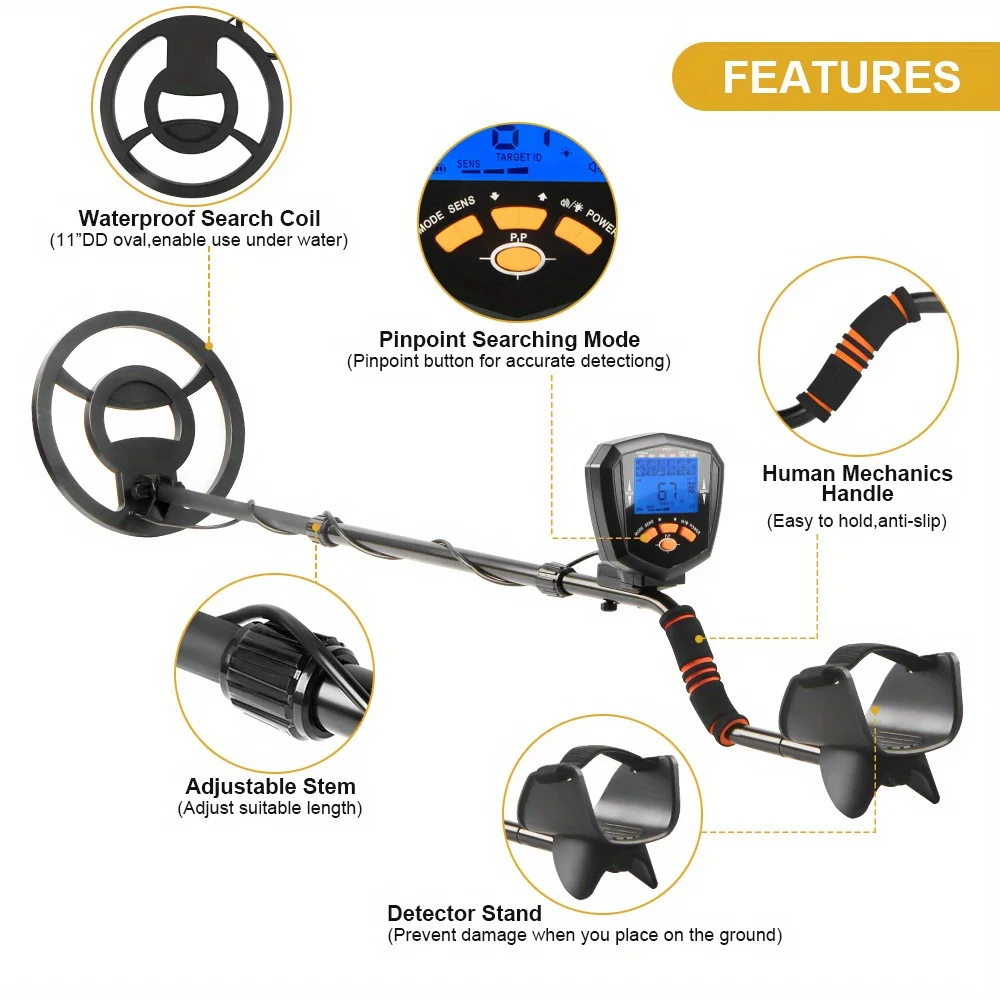 X22 Waterproof Search Coil Metal Detector High Sensitive Backup Light For Underground Gold Silver Coins Digging Treasure