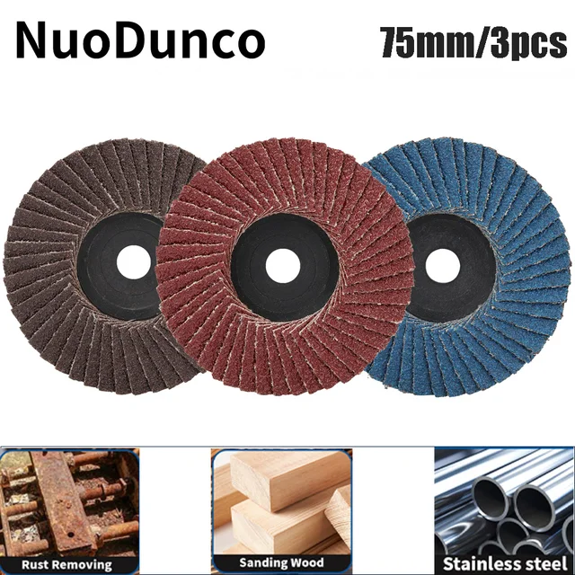 NuoDunco 3 szt. 75mm płaskie tarcze listkowe 3 "ściernice Mini akcesoria do szlifierek kątowych tarcze szlifierskie do polerowania metalu i drewna
