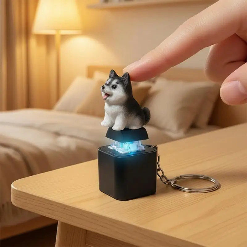Fidget Sound Rechargeable Dog Cat Clicker Keychain with LED for Pet Training Stress Relief