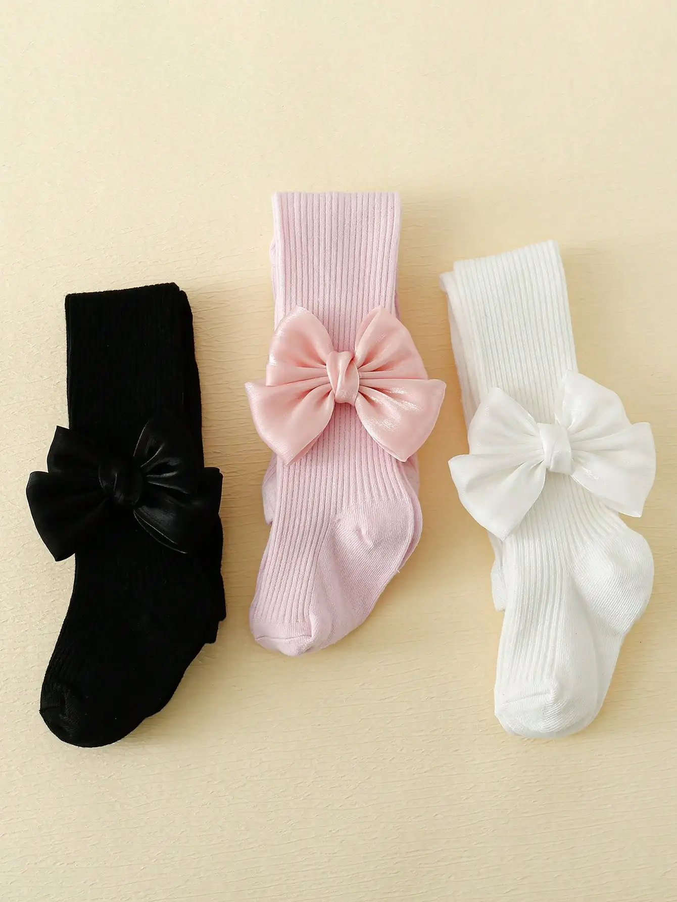 3pairs Toddler Girls Bow Decor Tights