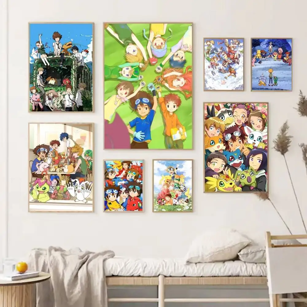 Japanese Manga D-Digimon Adventure Anime Poster Self-adhesive Art Waterproof Paper Sticker Coffee House Bar Room Wall Decor