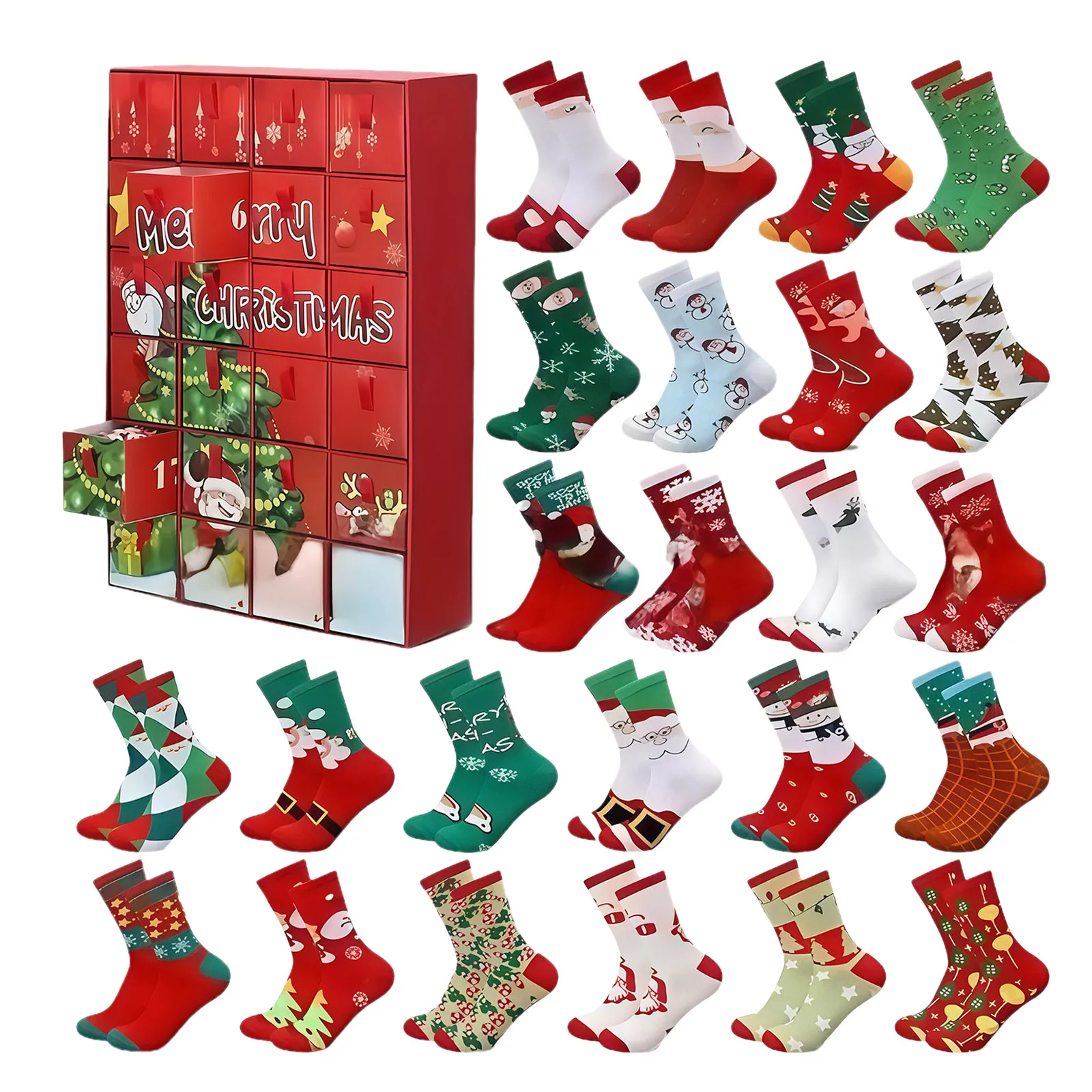 Work Timer 24 Pairs Christmas Socks Advent Calendar Christmas Socks Bulk 24 Days Countdown Box 2 Minute Sand Timer Brush Teeth