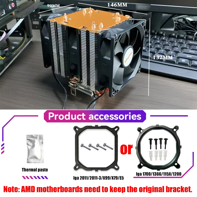 X99 CPU Pendingin Berpendingin Udara 4 Pipa Panas Radiator Prosesor PC untuk Intel LGA 1366 1700 1200 1150 1151 1155 2011 X79 AMD AM3 AM4 AM5
