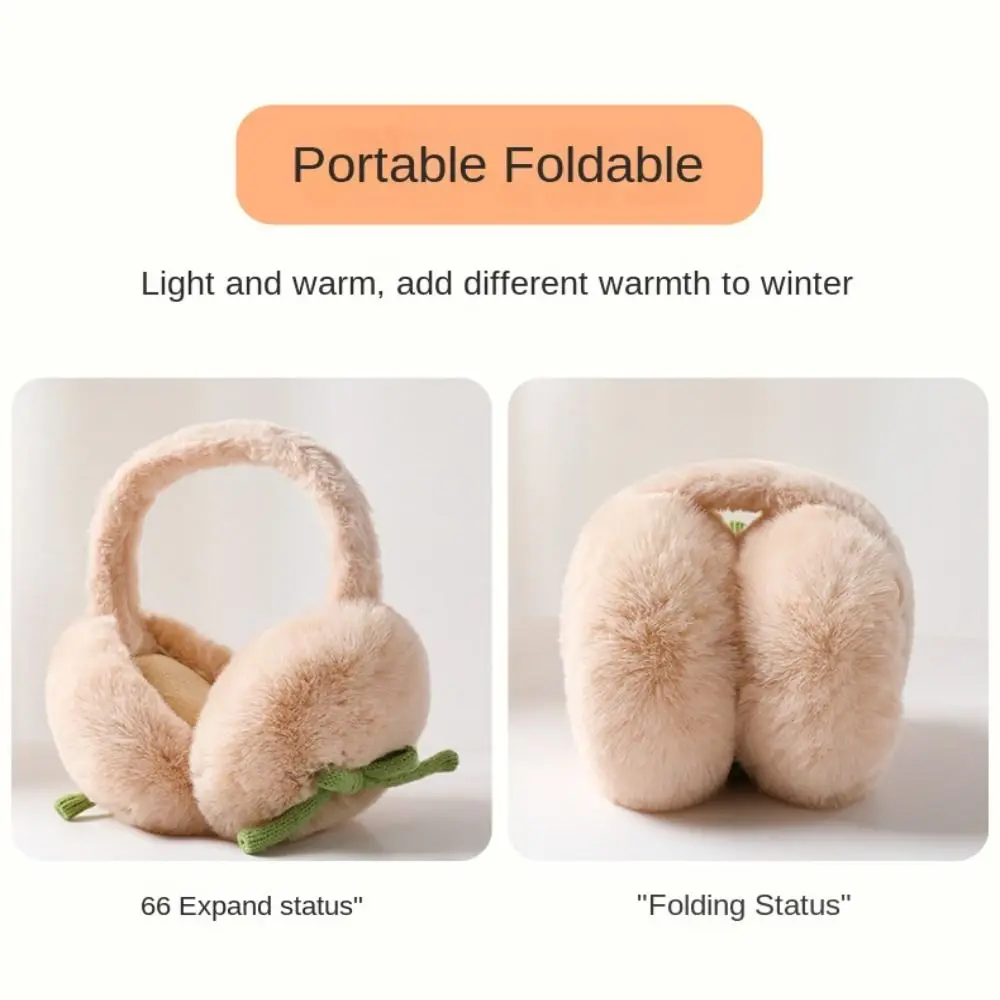Cute Bowknot Earmuffs Windproof Winter Warm Ear Covers Retractable Foldable Plush Ear Warmers for Women Girls
