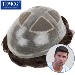 Tupé de encaje transpirable para hombres, prótesis de cabello masculino de PU, sistema de cabello humano 100% Natural con piel alrededor de las pelucas, Envío Gratis