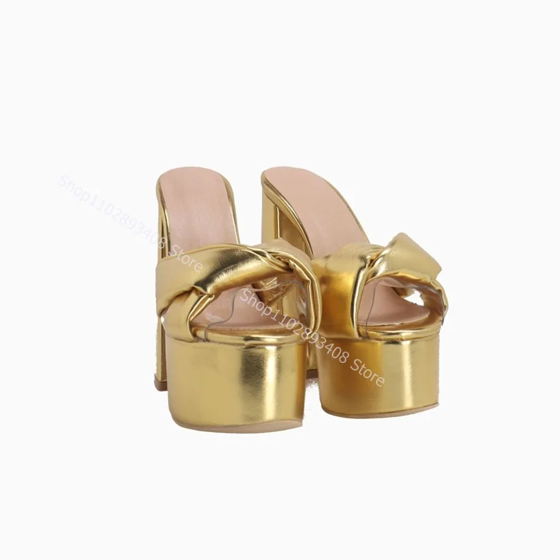 

Golden Open Toe Platform Slippers Slip on Light Shallow Solid Chunky High Heels Summer Women Shoes Dress Shoes Zapatillas Mujer