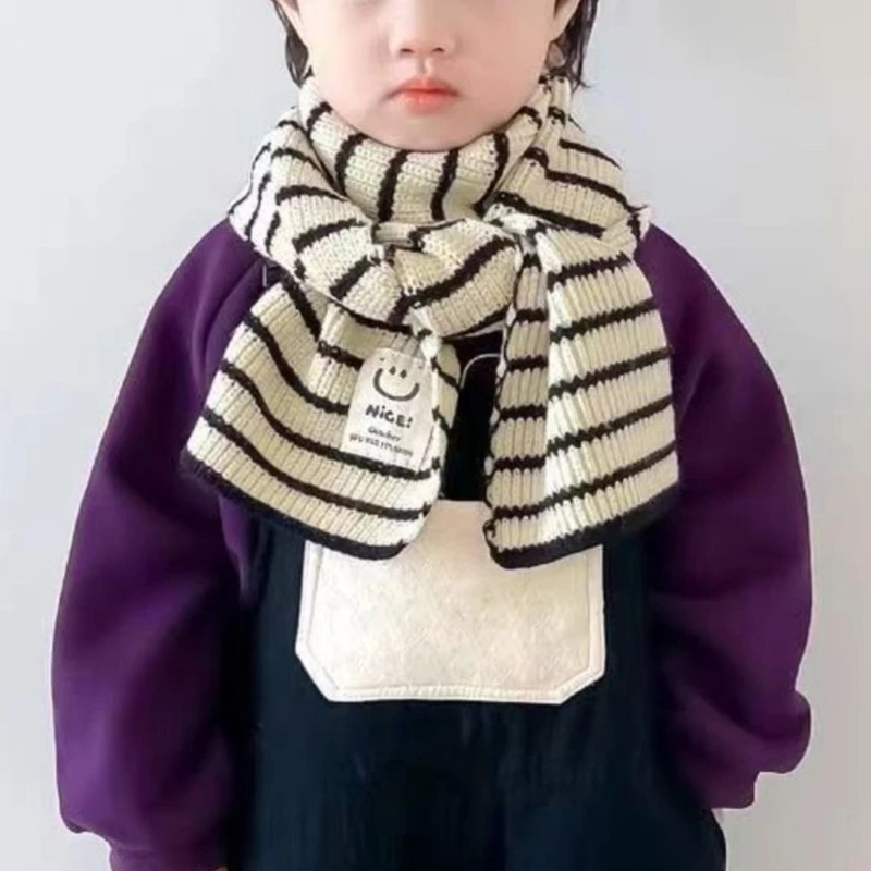 Multi functional Kids Scarf Children Neck Scarves Stylish Soft Neckwear with Stripe Pattern for Winter Outdoor Activity P31B