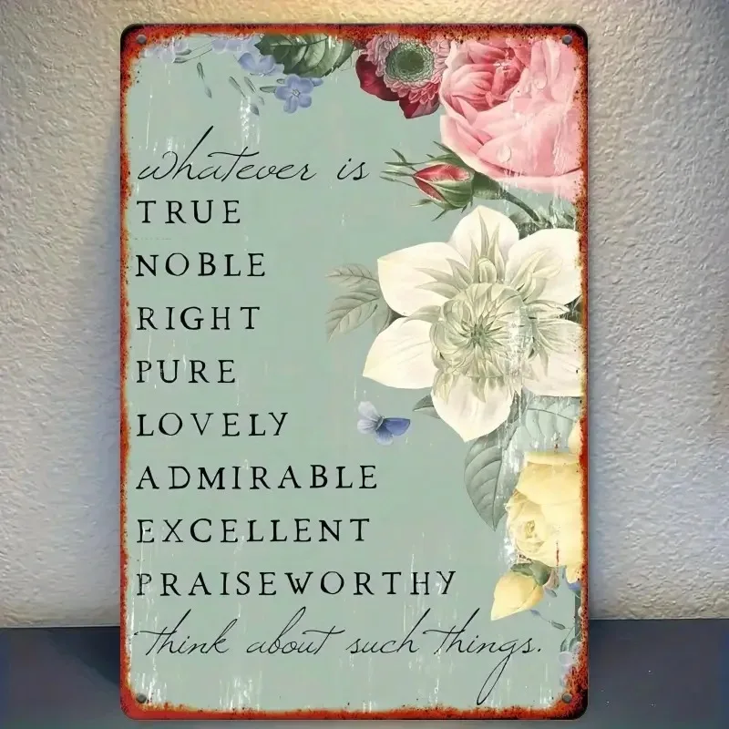 1pc Vintage Floral Scripture Metal Wall Aluminum Sign with 