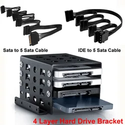 4 Way 2.5 SATA HDD SSD to 3.5 Bracket Holder Stand 2.5 inch Floppy Hard Drive Disk Converter IDE TO 5 SATA Cable