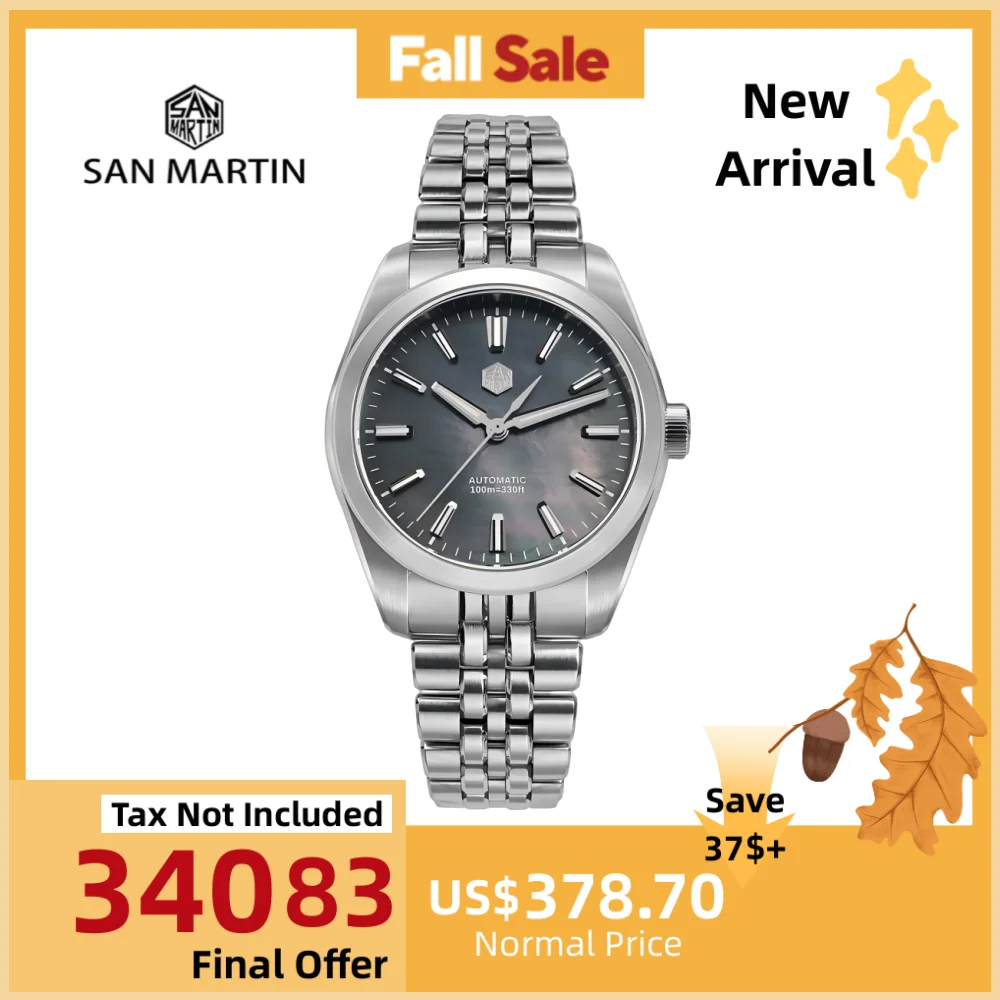 

San Martin 39mm Miyota 90S5 MOP Dial Men GADA Wristwatch Automatic Watches Mechanical BGW-X1 10Bar Luminous SN0144GX-4/7