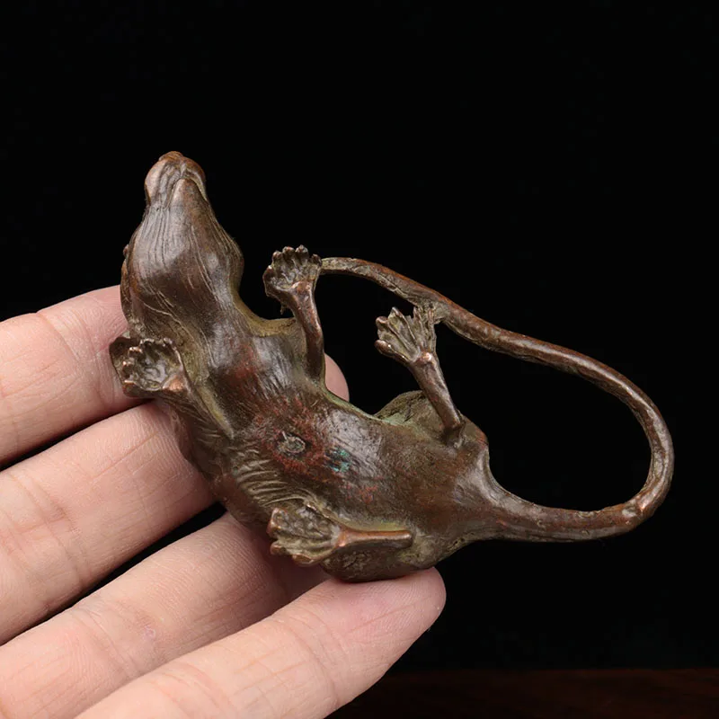 Antique Copper Big Rat Statue Desktop Ornaments Vintage Animal Mouse Figurines Living Rooms Home Decorations Crafts Accessories