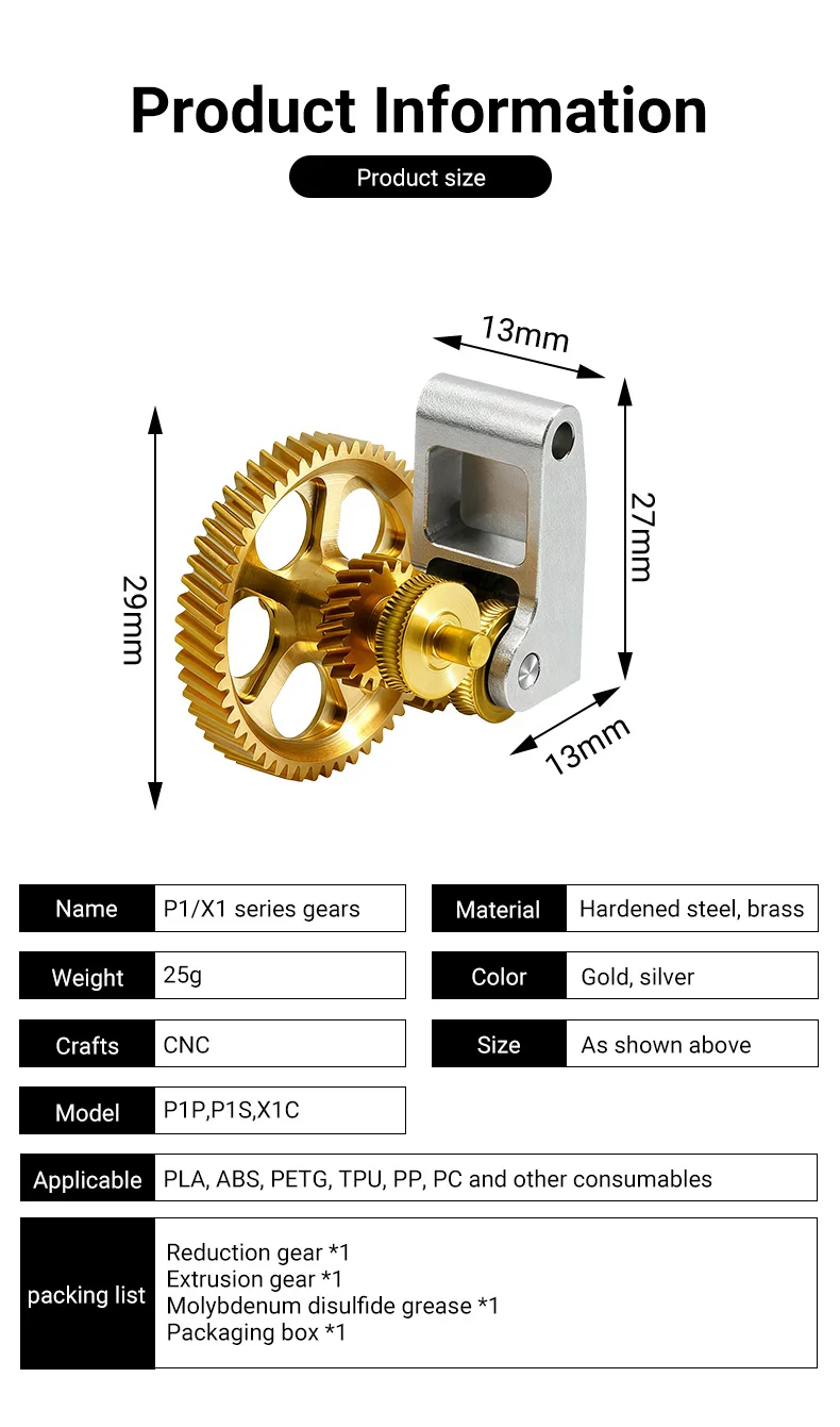 Vollmetall-Extruder-Getriebesatz aus gehärtetem Stahl für Bambu Lab A1 Mini A1 X1 X1C P1P P1S P2S DLC – Nano-beschichtetes Antriebszahnrad-Upgrade – Detail 18