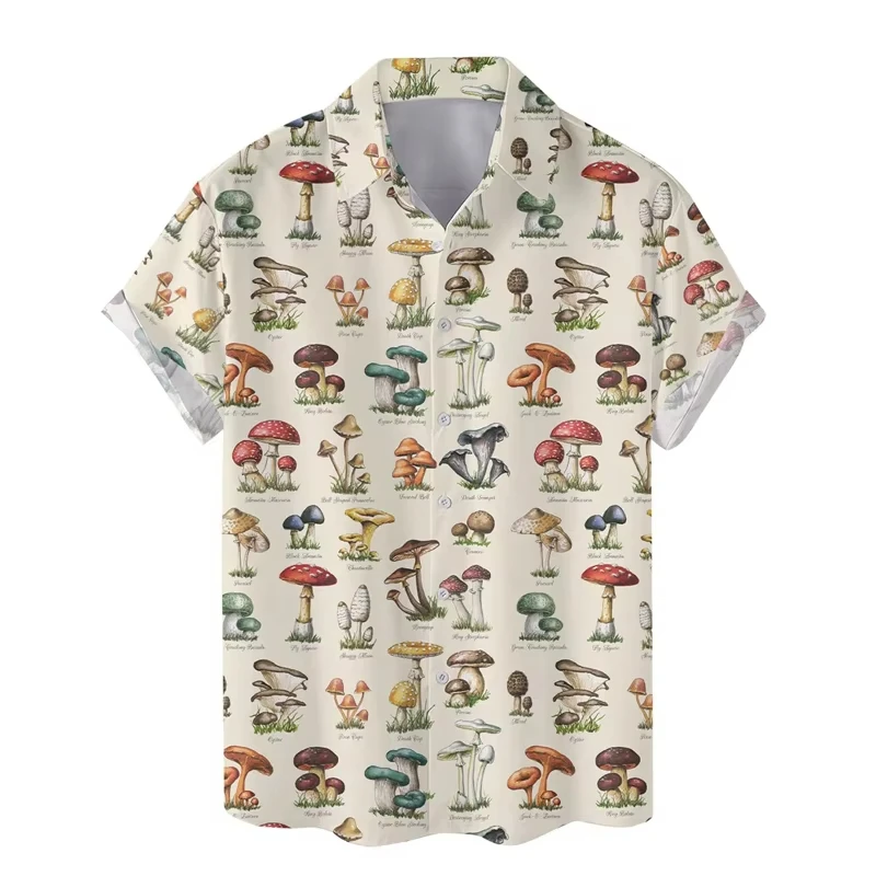

Colorful Mushroom 3d Print Hawaiian Shirt Men Summer Vacation Shirts Button Lapel Short Sleeve Street Beach Aloha Shirt Clothing