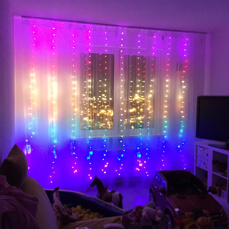 Imagem -02 - Led Fairy Curtain Light com Controle Remoto Decoração de Parede Quarto Arco-íris Cintilante Cores Luzes para Festa Casamento