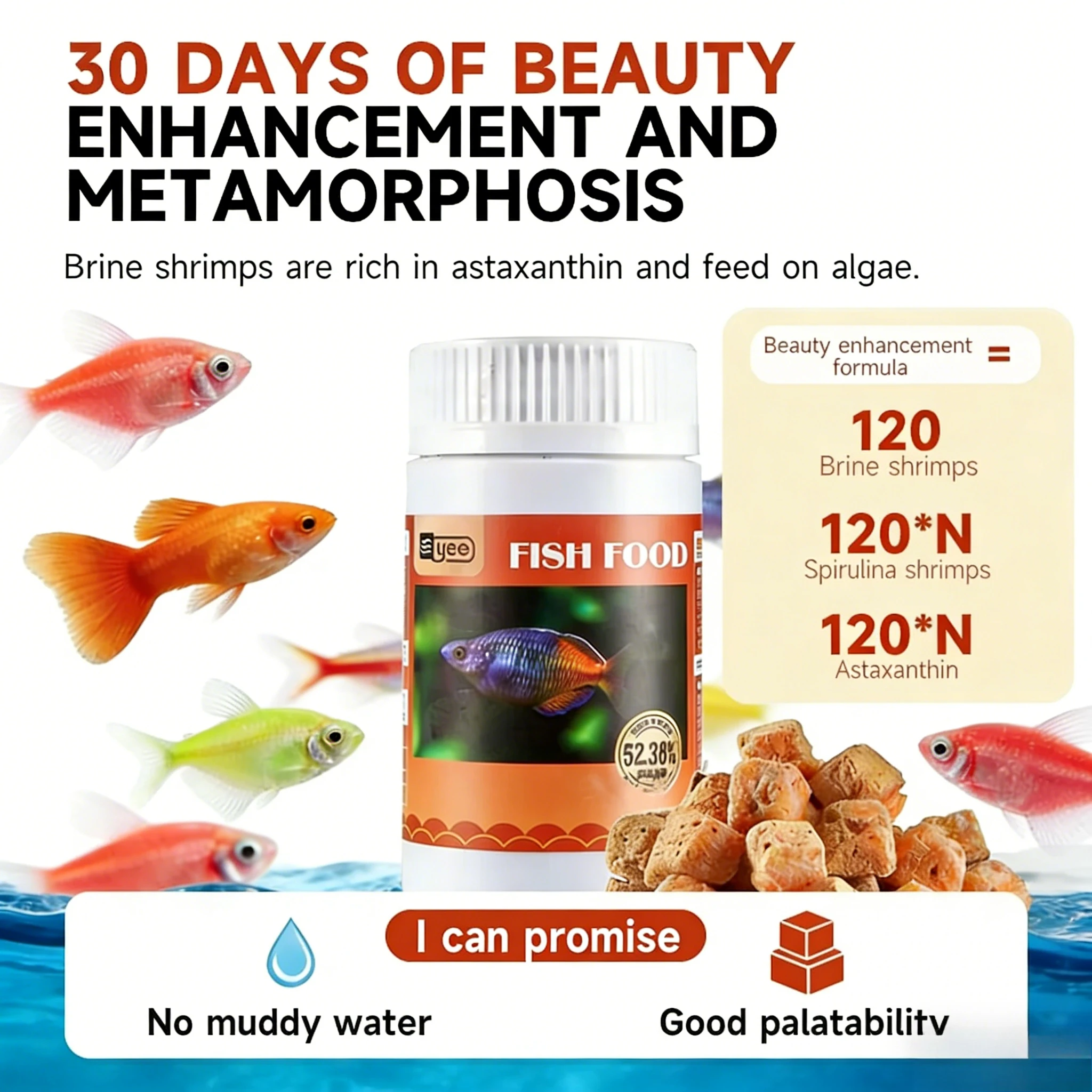 Cubos de Artemia Liofilizados, Alimento para Peces, Materia Prima 100% Natural, Sin Agua Turva, Rico en Astaxantina, Alta Palatabilidad