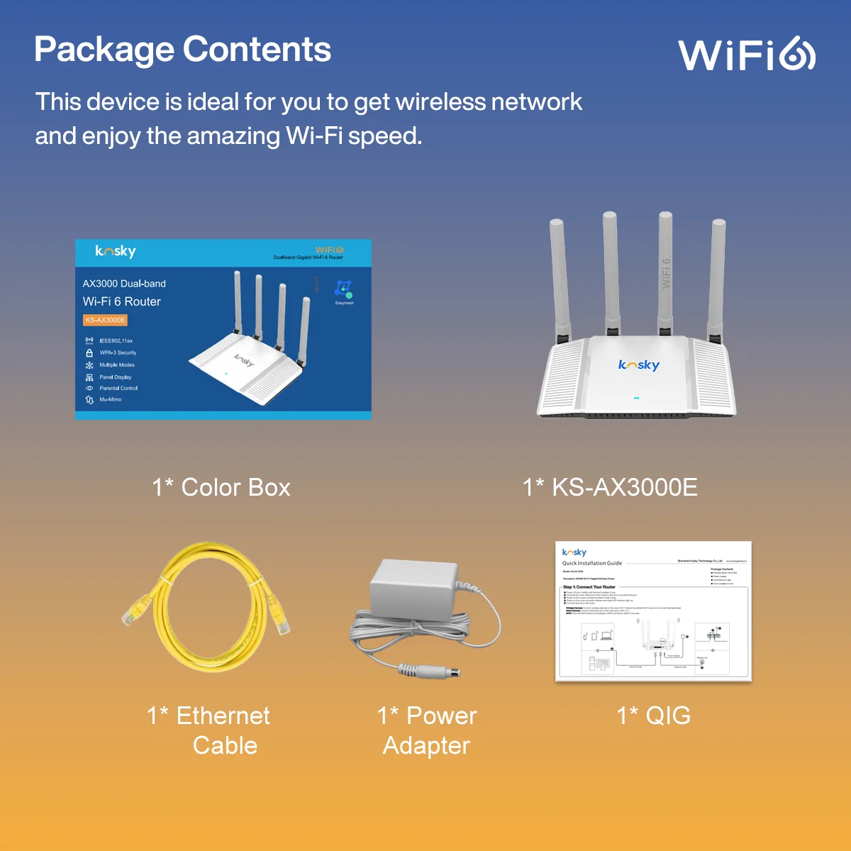 KOSKY 3000Mbps Wi-Fi 6 New-gen Wireless Router، 802.11ax Wireless Router، Gigabit، Dual Band Internet Router، VPN Router