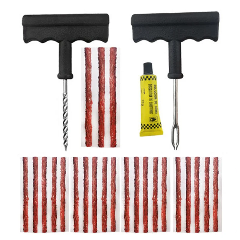 Juego de herramientas de reparación de neumáticos de coche para bicicleta, Kit de reparación rápida de pinchazos de neumáticos sin cámara con