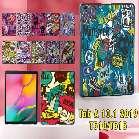 Cover posteriore per Samsung Galaxy Tab A 10.1 pollici 2019 SM-510/SM-515 Slim plastica Graffiti Art Pattern Tablet Hard Shell + stilo