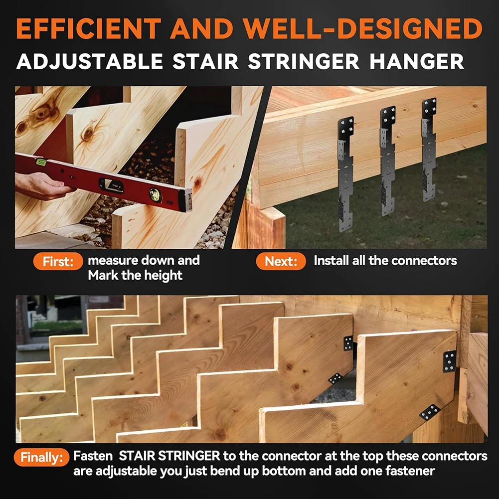 DT38 Black Stair Stringer Hanger Bracket,Adjustable Stair Stringer Hanger,Deck Stair Brackets,Tair Stringer Connector Great