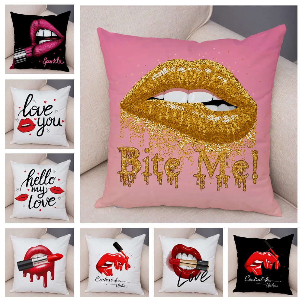 Sexy Women Lips Print Pattern Pillowcase Cartoon Lipstick Sofa Home Car Decoration  45x45cm