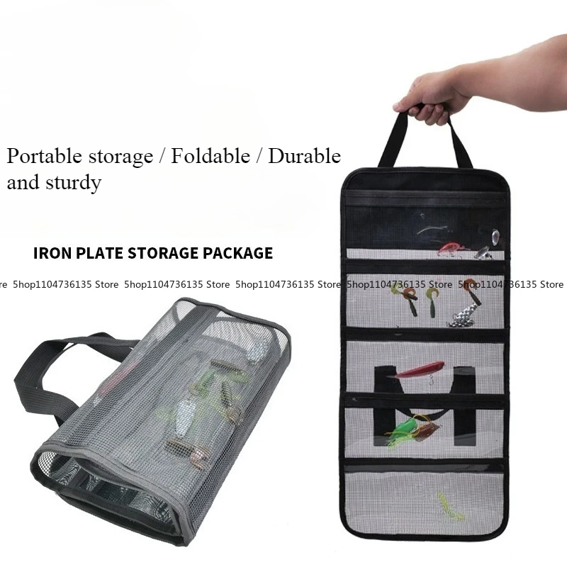 

Fishing Gear Pvc Five-grid Iron Plate Bait Bag, Transparent Mesh Portable Folding Storage Bag