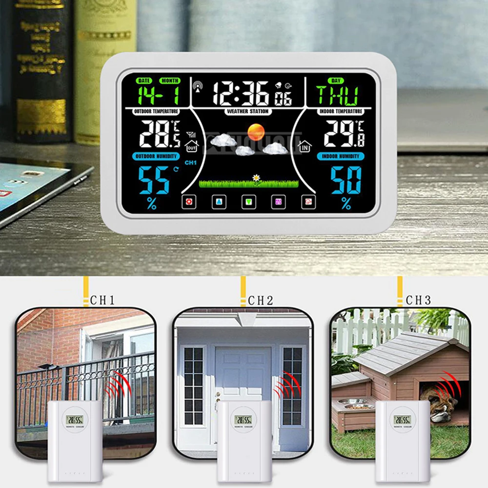 European And American VA Color Screen Weather Clock For Garden, Cellar, Freezer, Storage Room And Other Environmental Monitoring