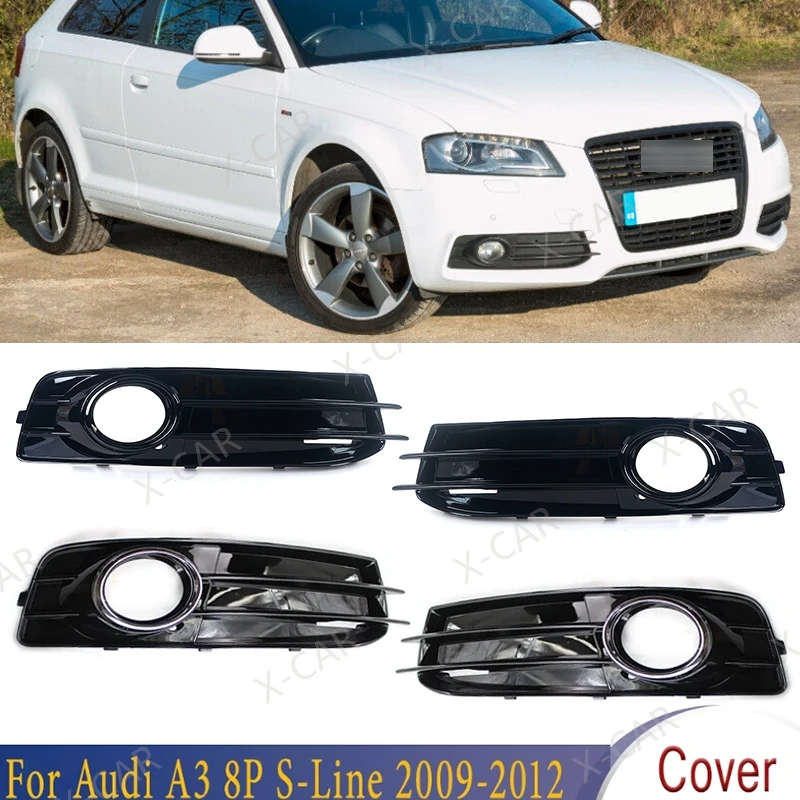 

2PCS Front Bumper Fog Light Grille Honeycomb Mesh For Audi A3 8P S-Lines 2009 2010 2011 Foglamp Cover Frame Hoods