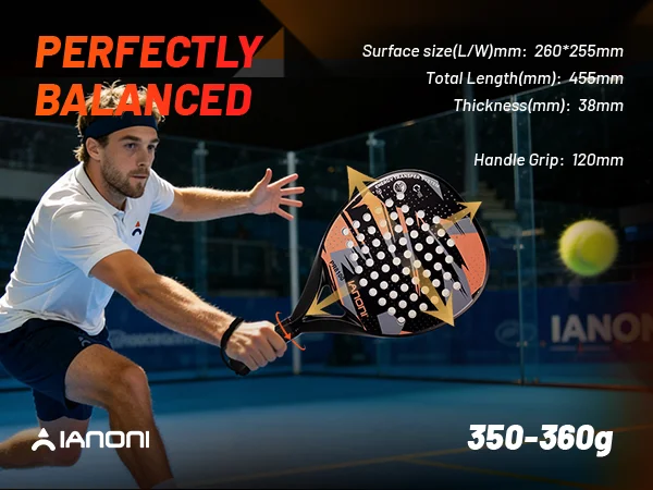 IANONI 8100 ORANGE Padel Racket Carbon Fiber Surface with EVA Memory Flex Foam Core Lightweight Padel Racquet