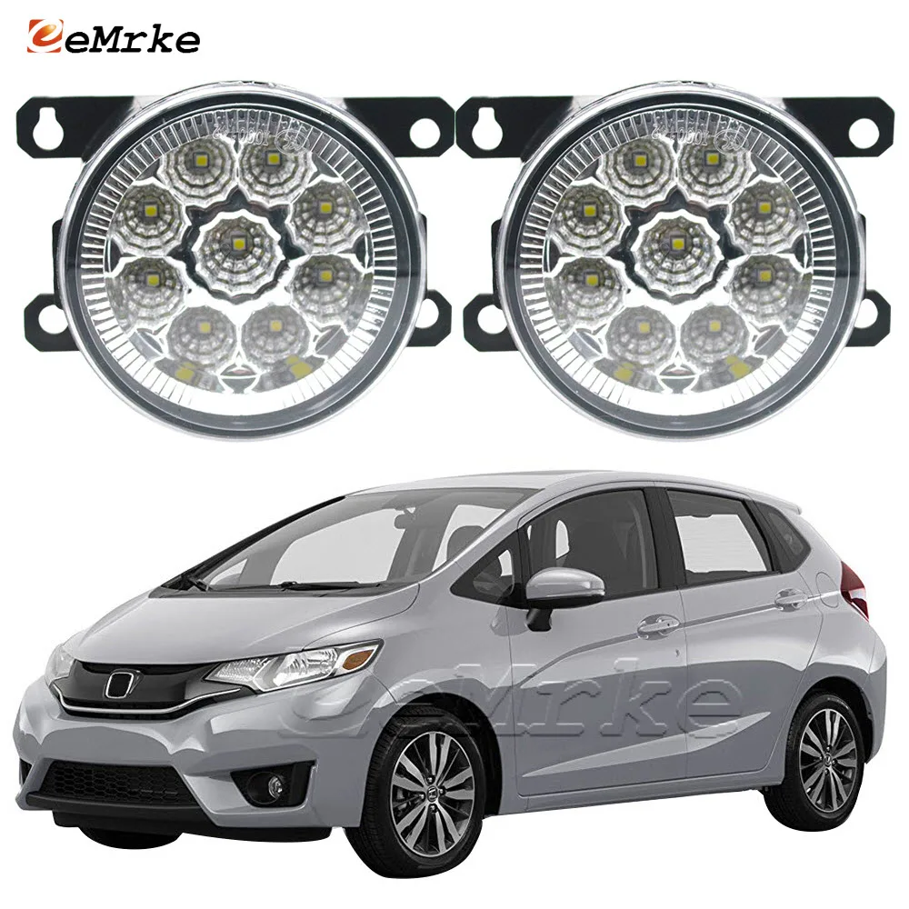 2 PCS Car Styling 9-Pieces LED Fog Lamp Assembly for Honda Jazz Fit / Fit RS GK GP 2015 2016 2017 2018 Halogen Fog Lights DRL