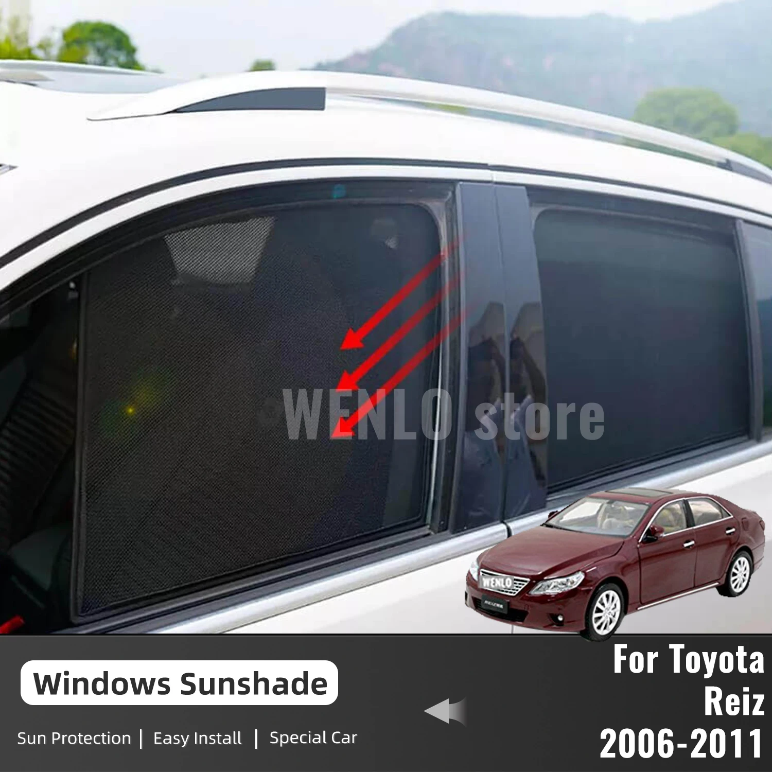 For Toyota Reiz 2004 2005 2006 2007 2008 2009 2010 Magnetic Car Sunshade Front Windshield Curtain Rear Side Window Sun Shade