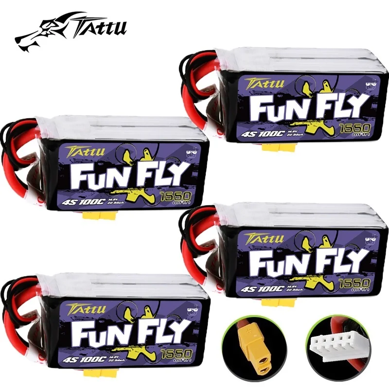 

TATTU FUNFLY 100C 1550mAh 4S 14.8V LIPO Battery For RC Helicopter Quadcopter FPV Racing Drone Parts 14.8V RechargeableBATTERY