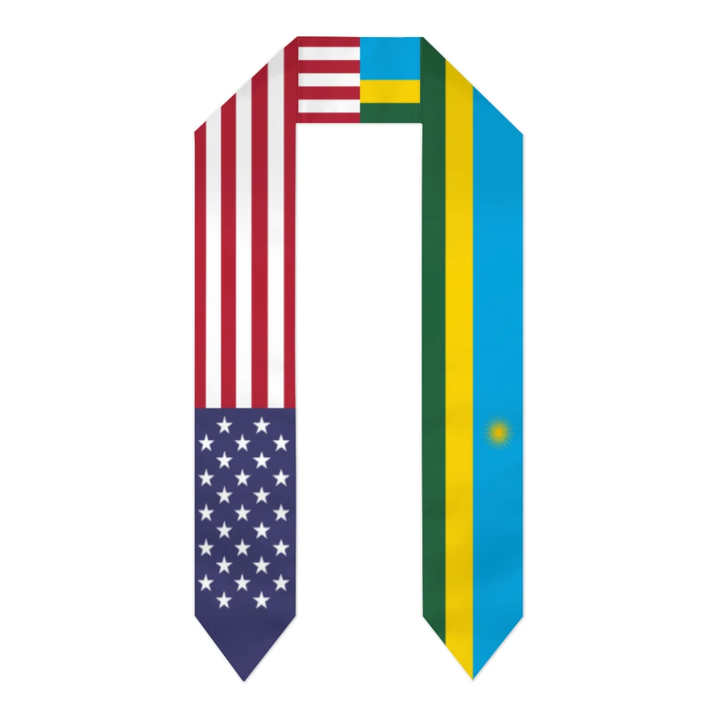 

Graduation Sash Rwanda & USA United States Flag Stole Shawls Graduate Wraps Scraf International Student Pride Gifts