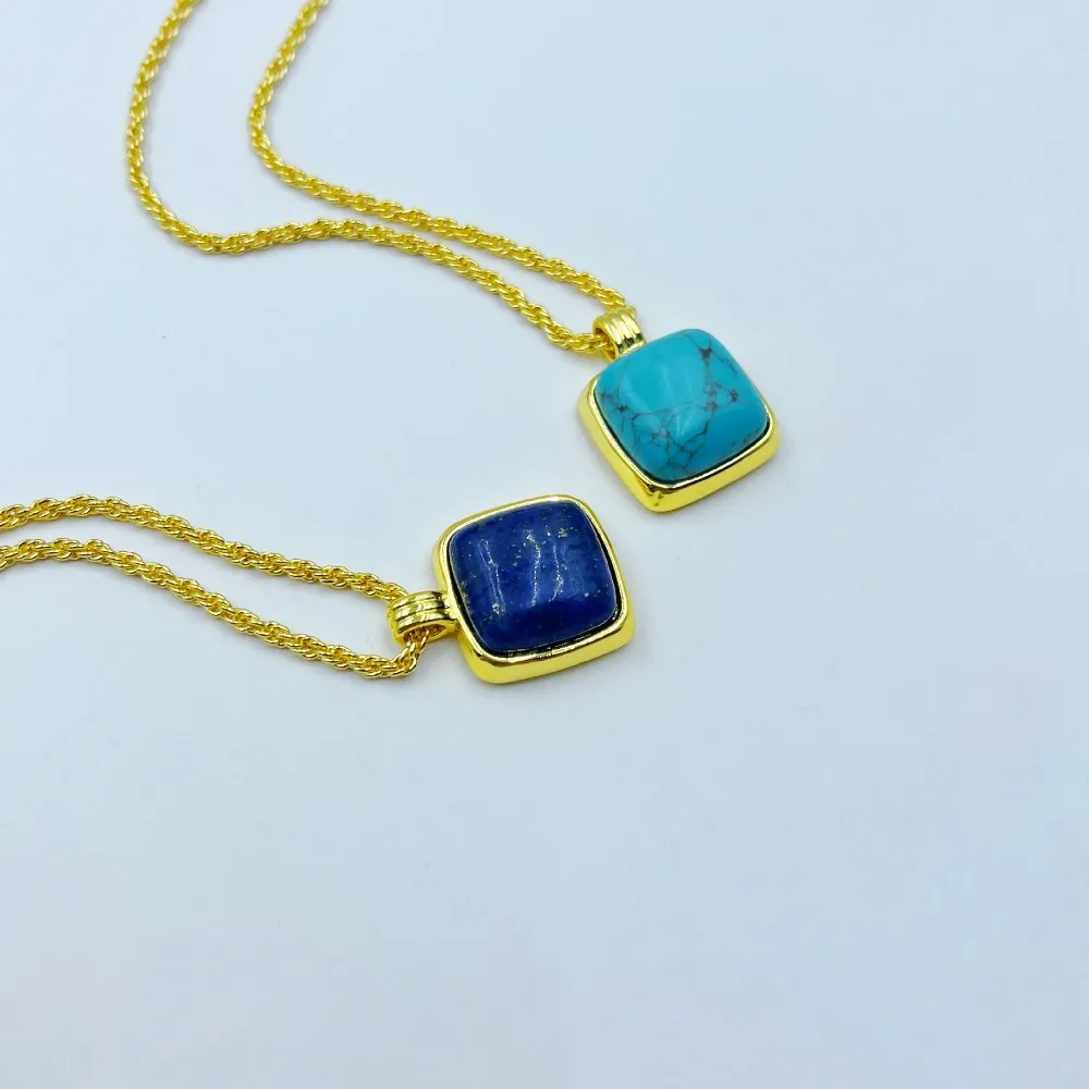 

French Retro Geometric Square Natural Lapis Lazuli Clavicle Chain, Fashion High-end Light Luxury Versatile Turquoise Neck Chain