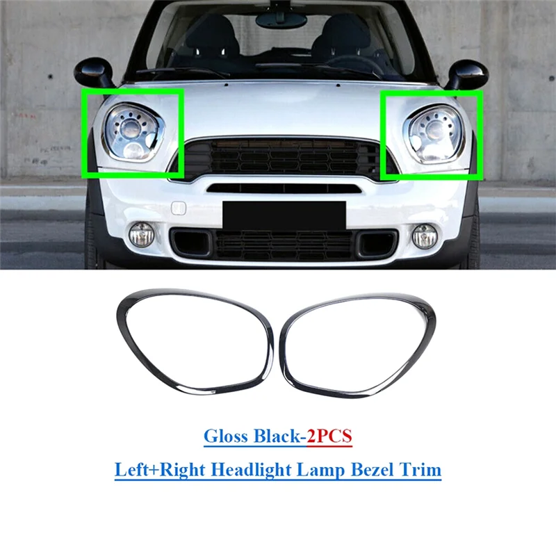 

Rare 2 PCS Front Headlight Lamp Bezel Trim Car Accessories Bright Black For BMW MINI Cooper R60 2011-2016
