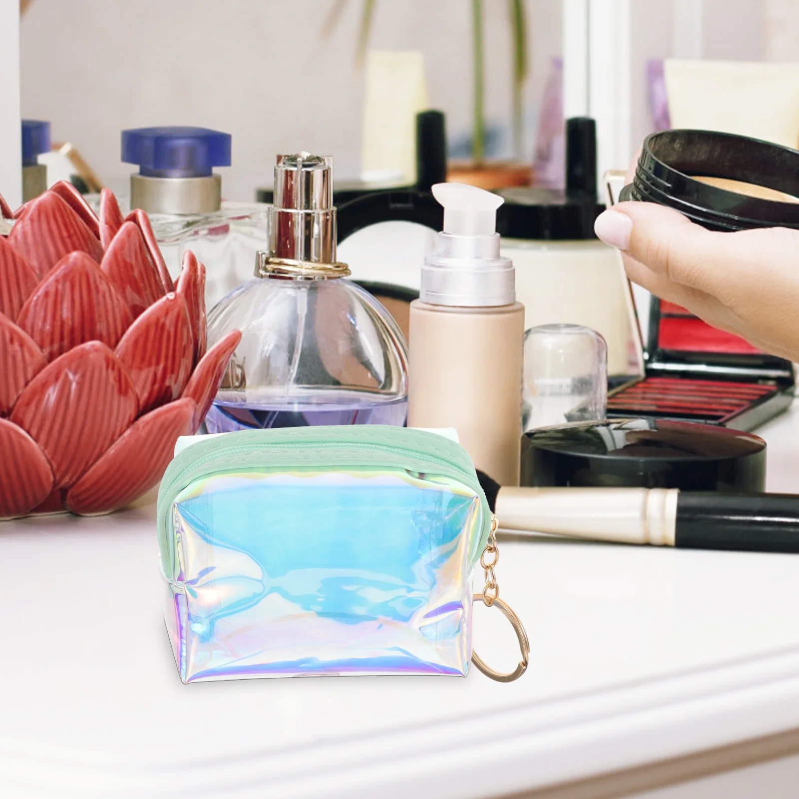 محفظة نقود معدنية ثلاثية الأبعاد بالليزر، محفظة صغيرة، حقيبة تغيير مدمجة للنساء المراهقات، سلسلة مفاتيح أنيقة من مادة PVC للعملات المعدنية