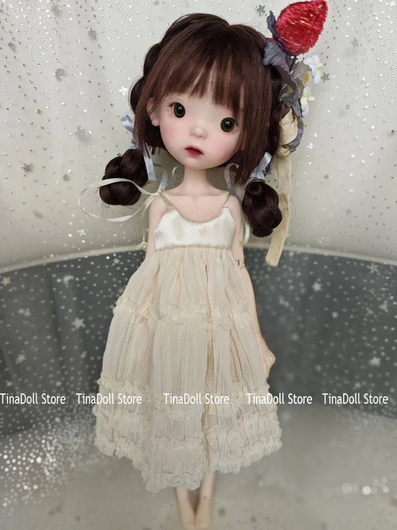 （TinaDoll Store) French lace style Landoudou/blythe beige 1pcs Clothes set(one-piece dress )for Landazz Landoudou/Blythe