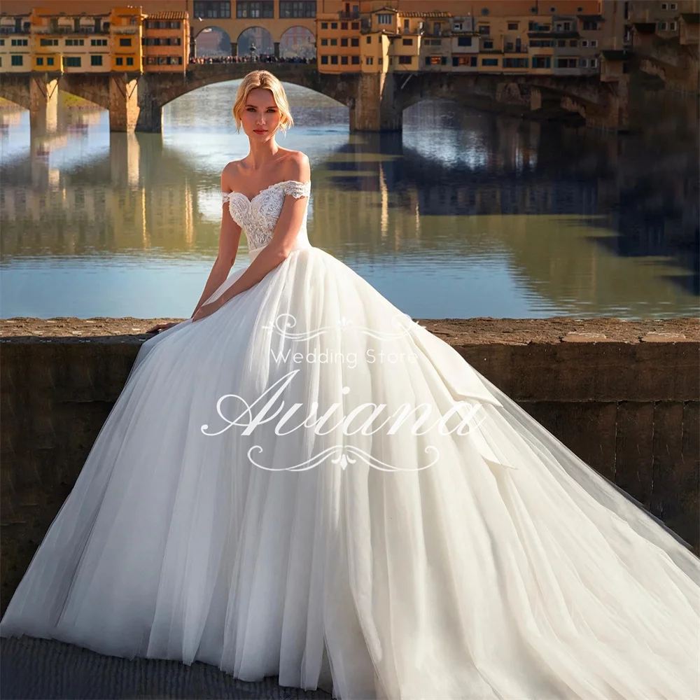 Aviana Customized Wedding Dress Bridal Gown Off Shoulder Lace Detailing Sweetheart Neckline Tulle Fabric Ball Gown Silhouette