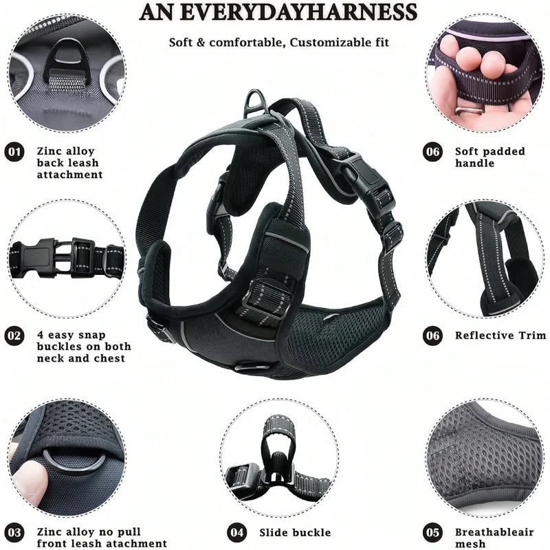 High Reflective Dog Harness Set, Ideal Choice for Outdoor Adventure, Multiple Sizes - Suitable for Small, Medium and Large Pets - view 3