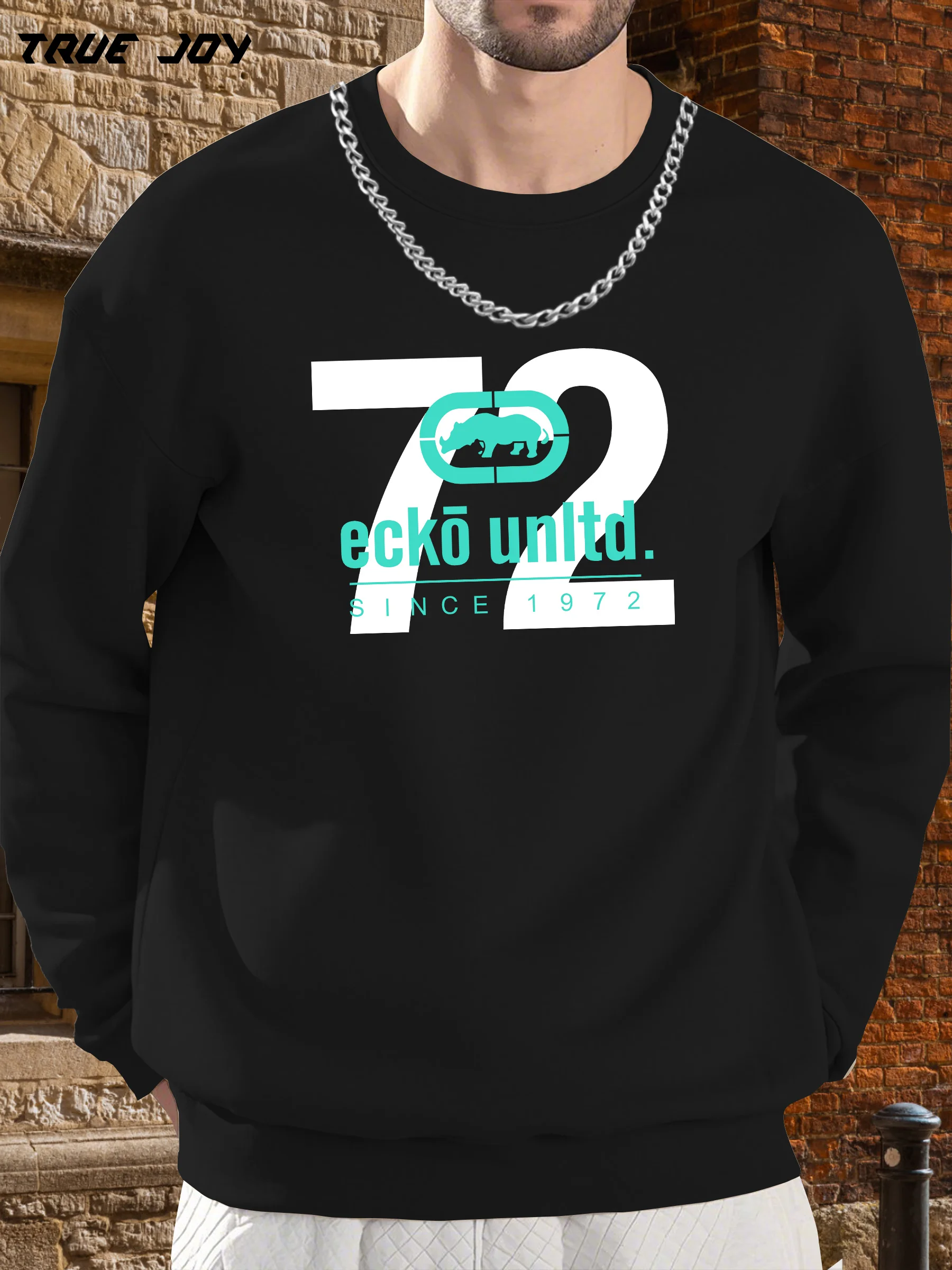 

Men'S Casual Crew Neck Sweatshirt with ecko unltd. Logo Print - "70 Since 50.09meter Design, Loose Fit, Long Sleeve