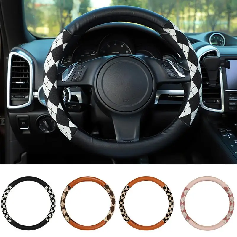 Automobile Steering Wheel Cover Non-Slip Car Steering Wheel Cover Embossed Leather Car-Styling