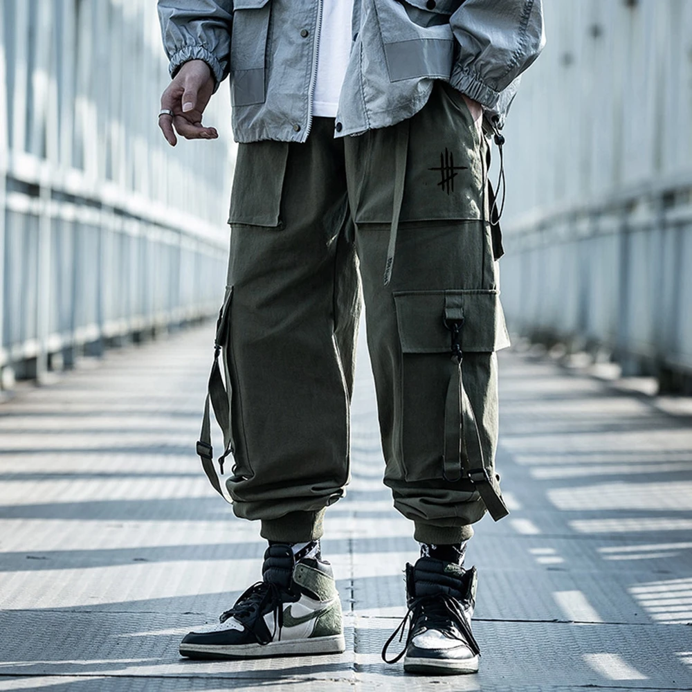 AOGZ Hip Hop Techwear Cargo Pants Men Streetwear Harajuku Tactical Pants Trousers Jogging Pants Loose Casual Sweatpants Black
