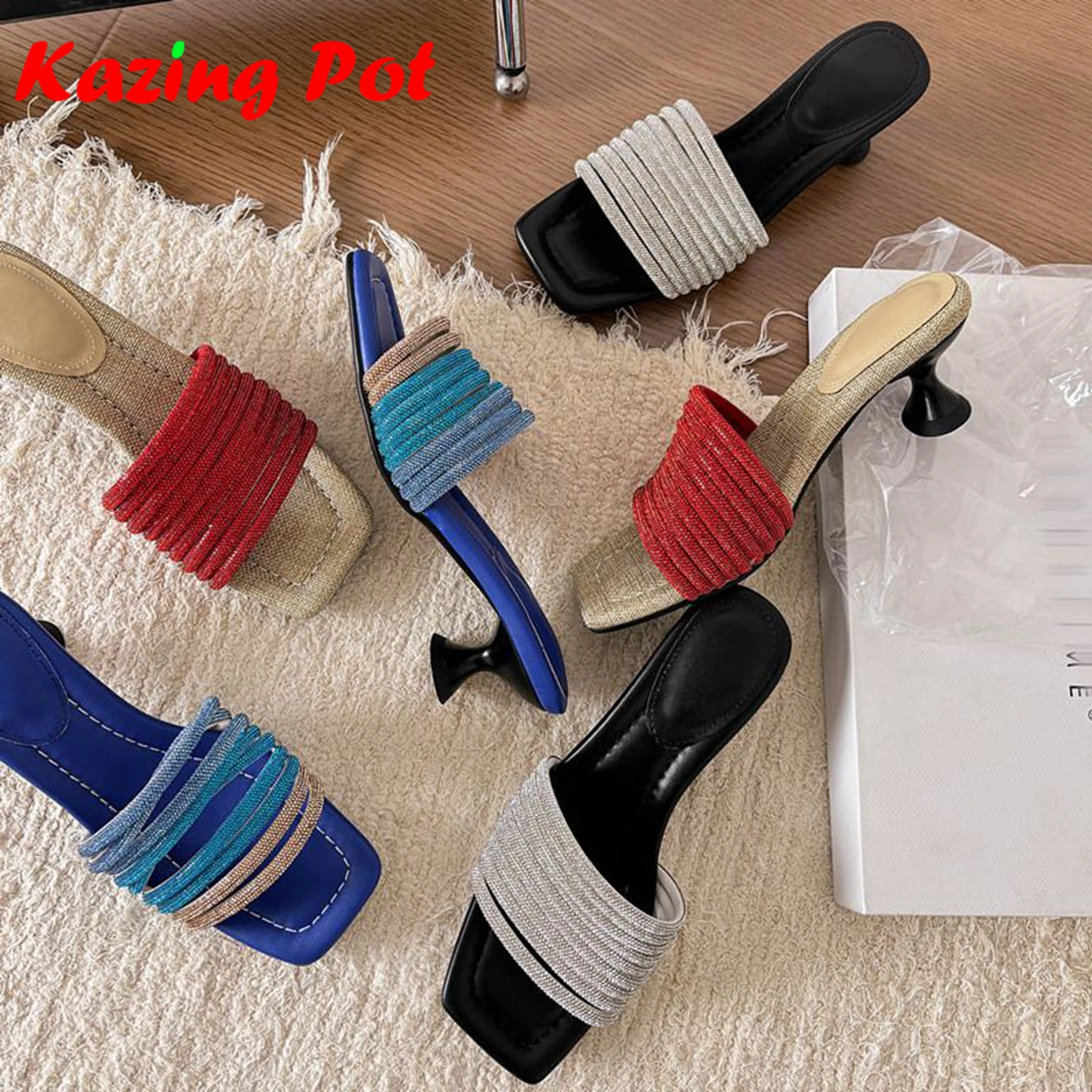 

Krazing Pot Natural Skin Peep Toe High Heels Elegant Summer Shoes Crystal Beading Colorful Dating Luxury Modern Women Sandals