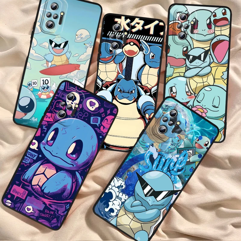 P-Pokemon Cute Johnny Turtle For Xiaomi Redmi Note 13 12R 12 12S Turbo 11 11T 11S 10 10S Pro Plus 5G Black Cover Phone Case