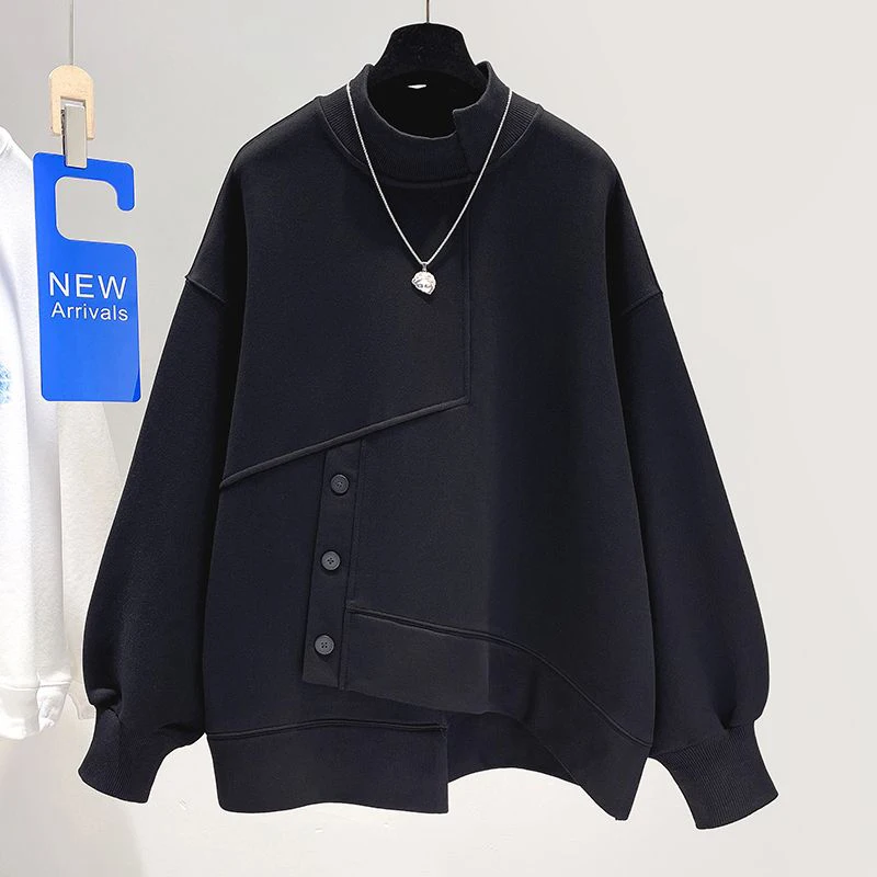 Autumn Winter Oversized Streetwear Half High Collar Harajuku Y2K Irregular Sweatshirt Loose Casual All-match Pullover Top Women