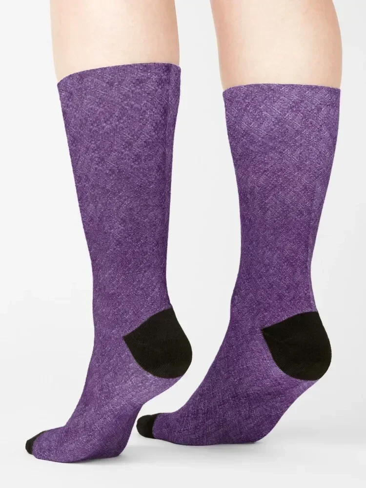 Calcetines con textura de tela de Color púrpura liso, medias deportivas térmicas de invierno locas, calcetines de lujo para mujer y hombre