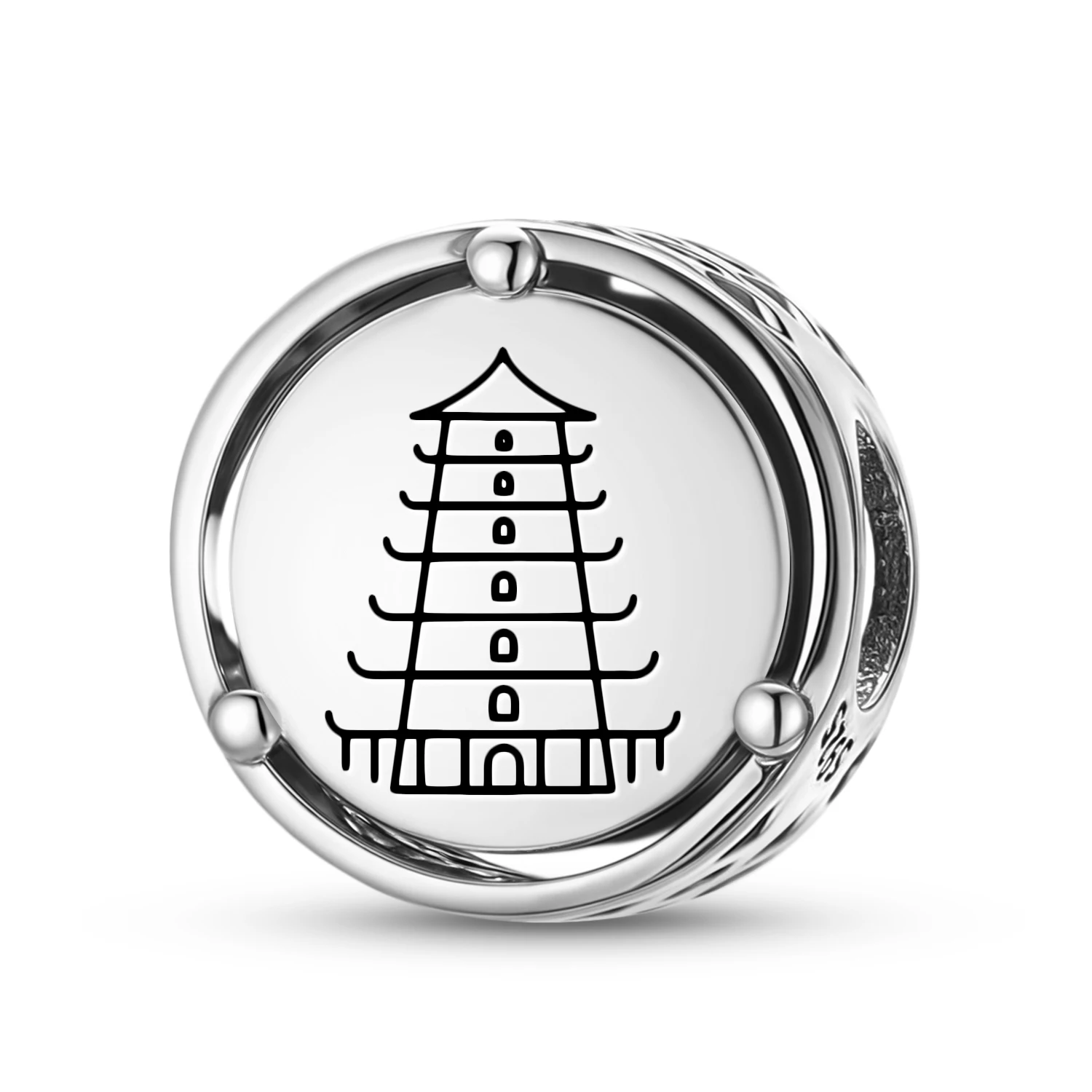 

925 Sterling Silver Geomantic Omen Pagoda Tower Charm Fit Original Bracelet Diy Jewelry Accessories Family Bead