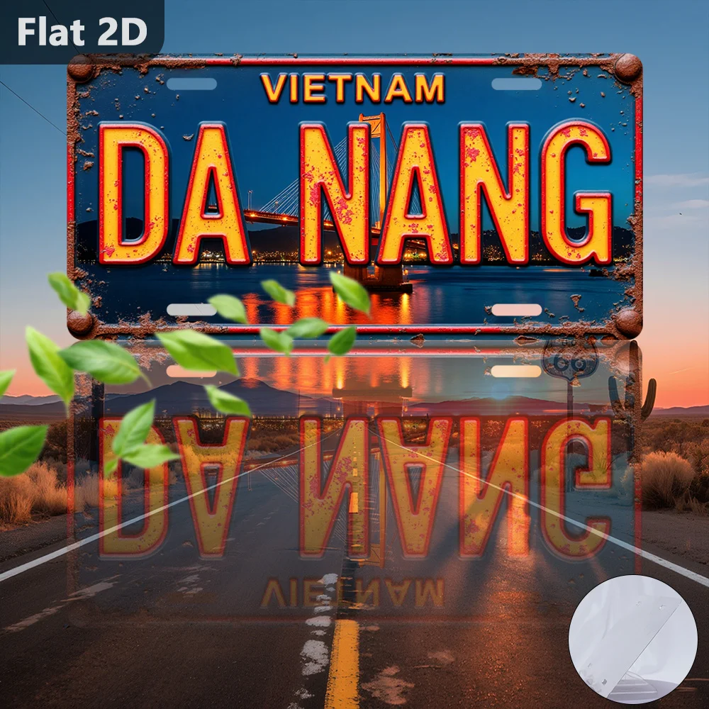 2D Flat, 2D Flat- 1 Pack Copper Foil Signage Vietnam Da Nang| 2D Flat Vintage Copper Foil Plaque, 30.48cm X 14.99cm, Wall Decor,