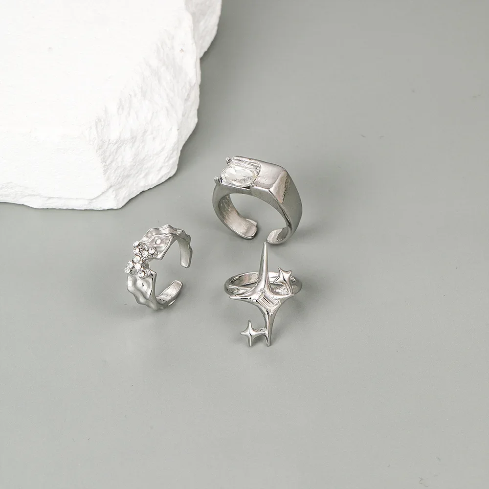 Metal Zirconia Mansard Open Geometric Ring Women\'s Exaggerated Glamour Ring Banquet Jewelry Accessories